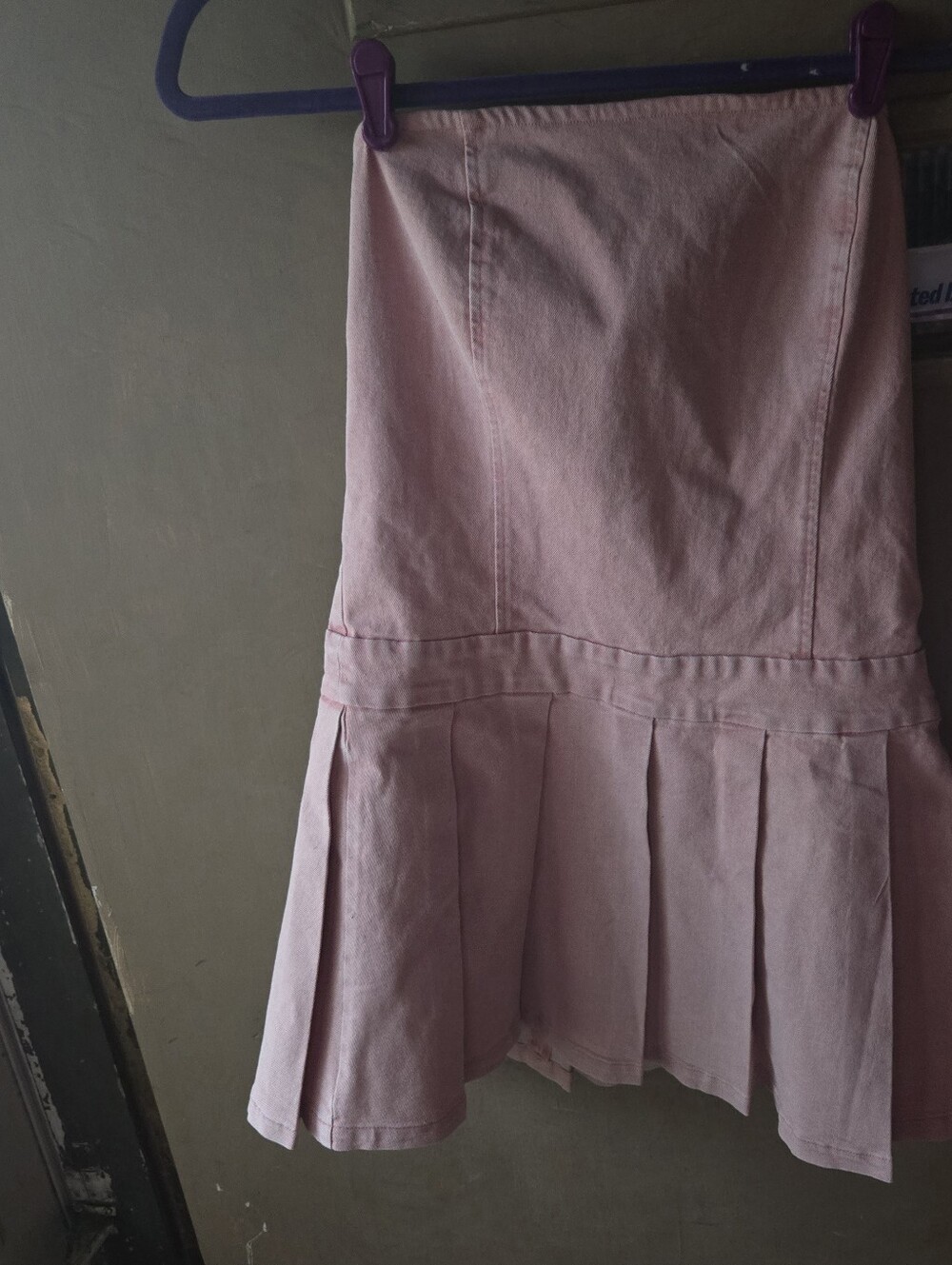 Flattering Women's Pink Pleated A-Line Denim Mini Dress